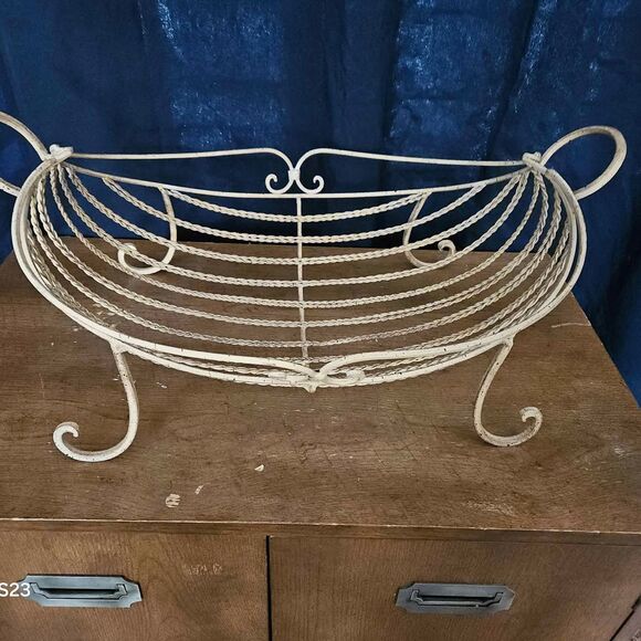 Beige Metal Fruit Basket 16" X 11" X 23" - Picture 1 of 5